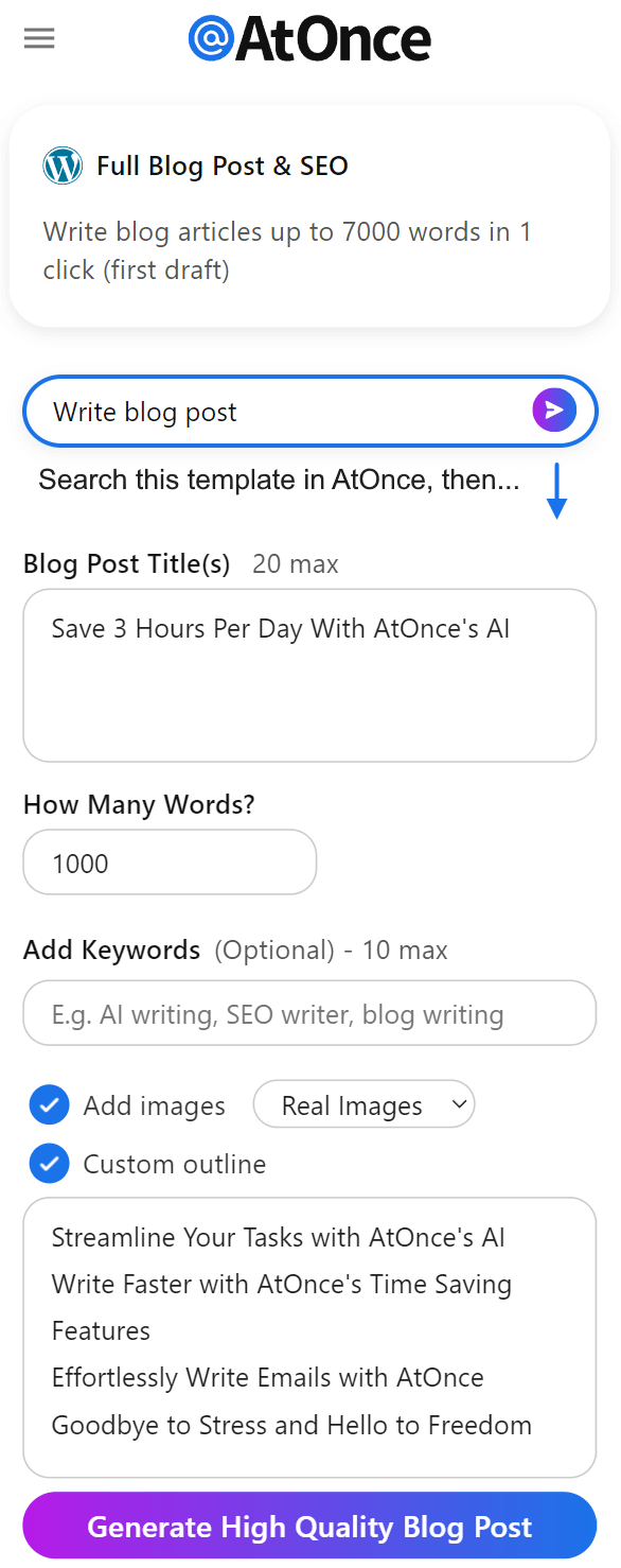 AtOnce AI article writer